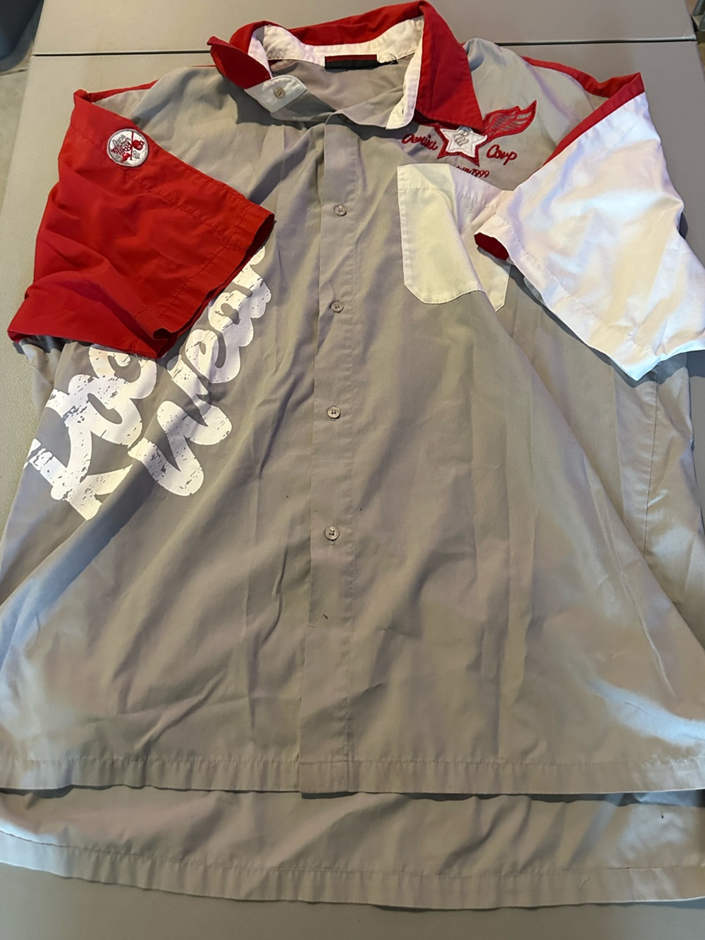 Limited Edition Rocawear Short-Sleeve Button Shirt in Gray with Red & White
